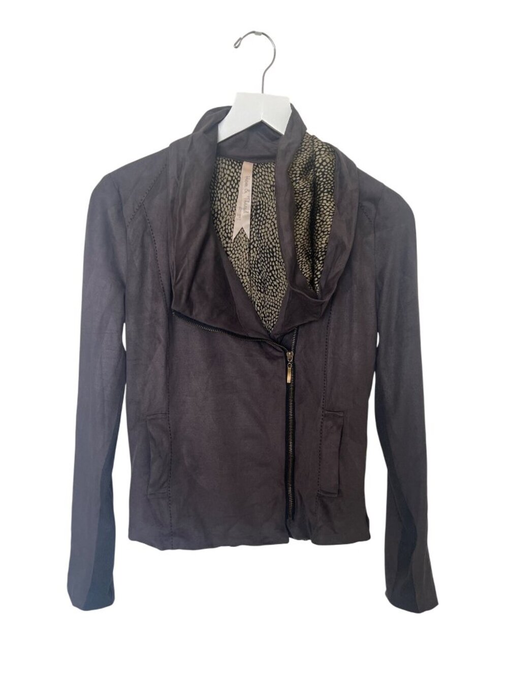 Hem & Thread Brown Moto Jacket With Gold Contrast Silky Lining